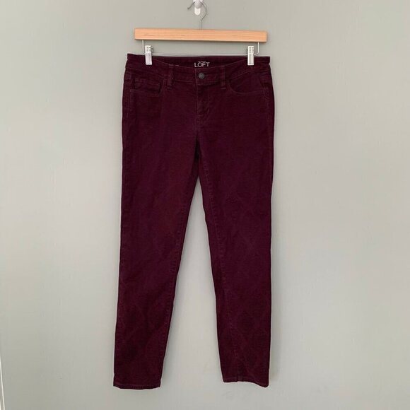 LOFT modern skinny maroon baroque texture skinny stretch ankle pants - Picture 1 of 8